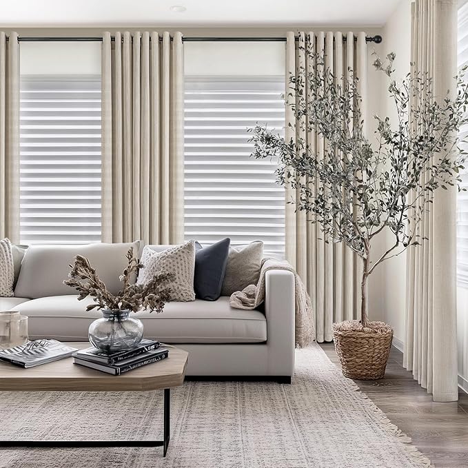 Topfinel Linen Semi Sheer Curtains 90 Inches Long 2 Panels Set Burlap Thick Linen Textured Boho Farmhouse Neutral Curtain Drapes for Living Room Bedroom,90 inch Length,Oatmeal