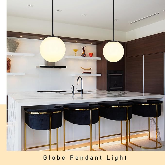 13.7" Globe Pendant Light 3-Light Black Milk Glass Pendant Light Mid Century Modern Light Fixture Globe Pendant Lights Kitchen Island Matte Black Finished with Milk Glass Lampshade for Bedroom