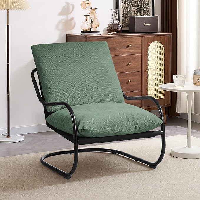 Peace nest Comfy Accent Chair Modern Living Room Bedroom Armchair with Mental Frame Comfortable Shredded Foam Cushion for Balcony Lounge Reading Meeting Room Green