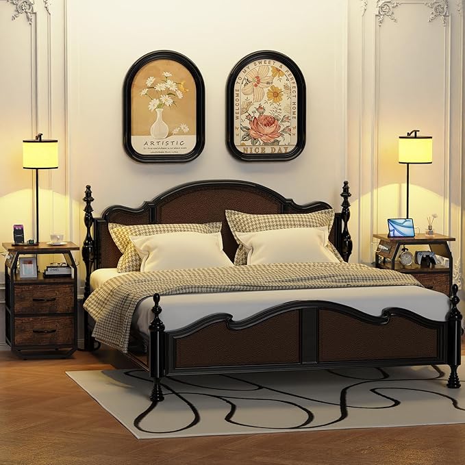 Floor Lamp with Table, End Tables with Lamps Attached 3-Color Temperature Bulb, Side Table with Lamp with 2 Drawers & Charging, Lamps Tables Combo for Bedroom, Dorm, Apartment - Rustic Brown