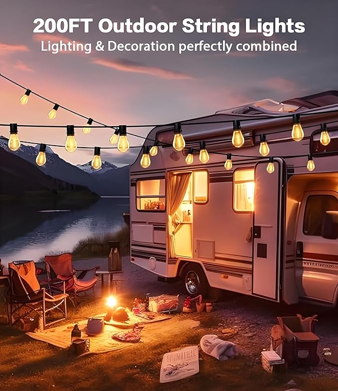 Tenmiro 200FT LED Outdoor String Lights with Remote, 74+2 Shatterproof Bulbs Dimmable Timing 3 Light Modes Outside Patio Lights for Backyard Porch Deck Garden Balcony Pool party Hanging Lighting Decor