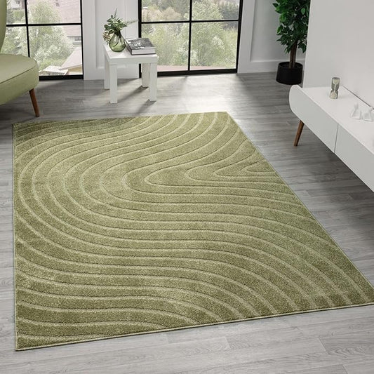 LUXE WEAVERS Modern Geometric Wave Green 6x9 Area Rug, Contemporary Stain Resistant Carpet