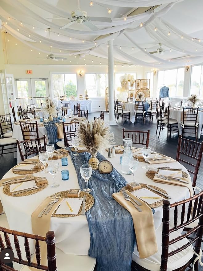 8 Pack Dusty Blue Cheesecloth Table Runner 35x120 Inches 10ft Boho Gauze Rustic Cheese Cloth Runners Long Romantic Sheer Christmas Table Runner for Wedding Bridal Baby Shower Party Decorations