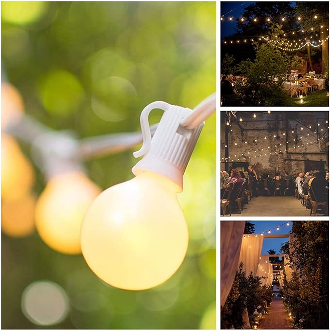 Hometown Evolution, Inc. 100 Foot Outdoor Globe Patio String Lights - Set of 100 G40 White Pearl 1.6 Inch Bulbs with Black Cord