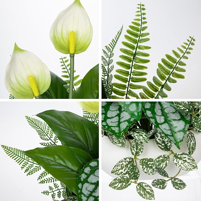 Fake Plants 14.2" Artificial Potted Plant Assorted Faux Plants in Pot Silk Plants Artificial Plants Indoor for Home Living Room Bedroom Bathroom Office Desk Table Centerpieces Shelf Greenery Decor