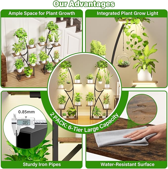 Plant Stand Indoor with Grow Lights - 2 Pack Corner Plant Shelf, 6 Tiered 45" Indoor Plant Stands for Multiple Plants, Plant Rack Display Holder, Flower Stands for Living Room Patio Home