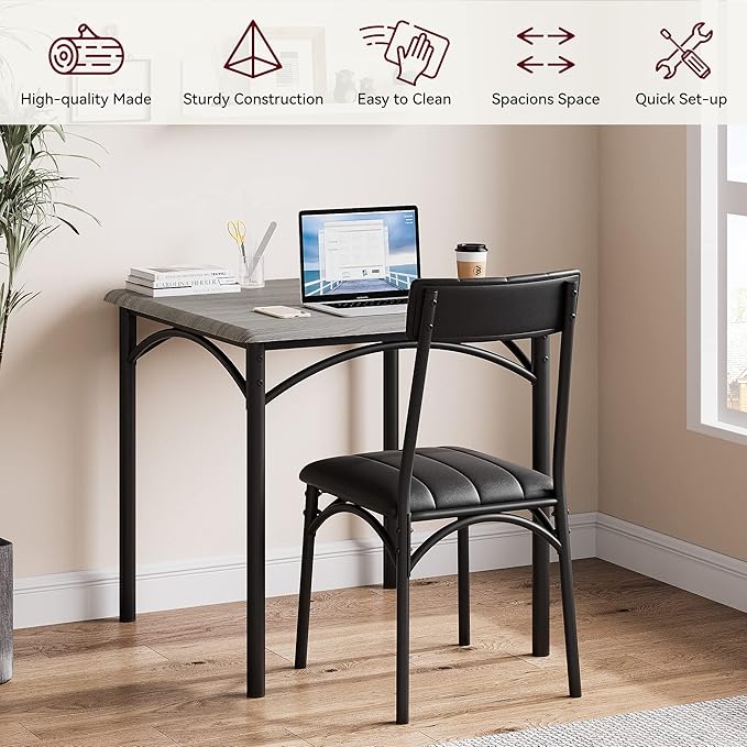 GAOMON Dining Table Set for 2, Kitchen Table with Upholstered Chairs for 2, Small Dining Room Table Set, Square Kitchen Table Set for Small Space, Apartment, Home, Studio, Rustic Grey