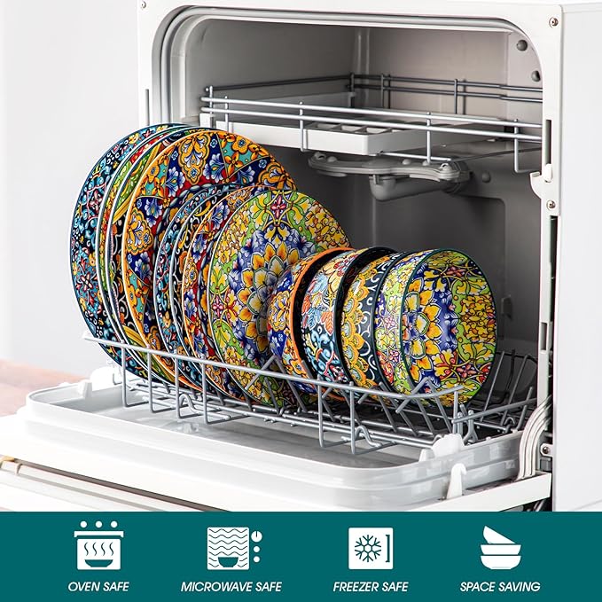 vancasso 12 Pieces Dinnerware Sets, Plates and Bowls Set, Porcelain Dishes Set for 4, Microwave and Dishwasher Safe, Scratch Resistant, Bohemian Style Dining Ware Service for 4, Series SIMI