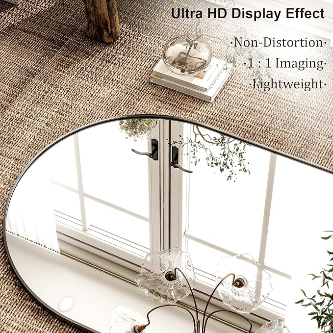 HARRITPURE 86x46 inch Full Length Mirror - Oversized Arched Mirror Aluminum Frame Full Body Floor Mirror with Stand for Living Room,Bedroom,Cloakroom,Black