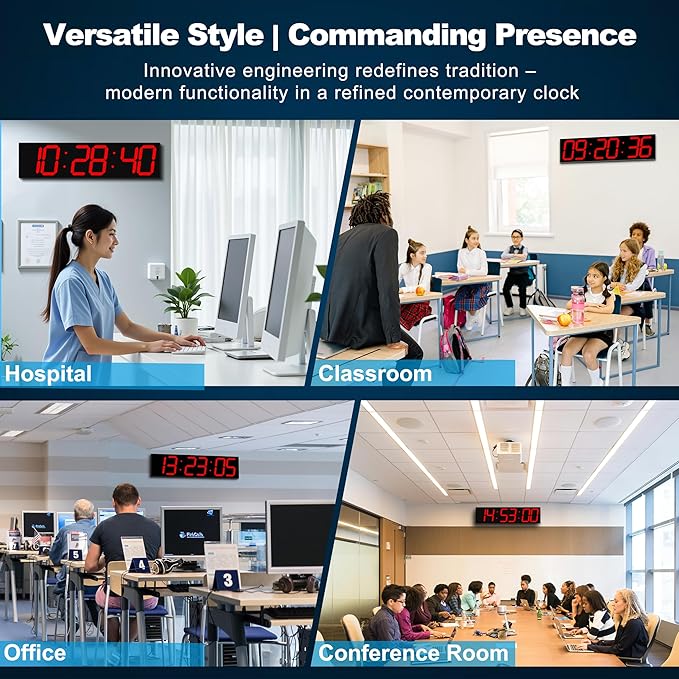 Large Digital Wall Clock 28" with GPS Auto-Sync, Remote Control & Timer, Wall-Mounted for Classroom, Office, Gym, Conference Room