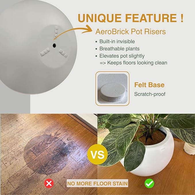 7.7" H x 22" D Round Bowl Fiberstone Planter for Succulent and Lotus, Drainage Hole, Weather Resistant for Indoor and Outdoor Use, Included 2 Extra Coco Mats (Light Gray, 19.9" Pot Opening)