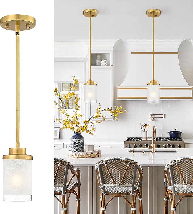 TENGXIN Modern Pendant Light for Kitchen Island, Brushed Gold Hanging Ceiling Light Fixture,Farmhouse Pendant Lighting for Dining Room Bedroom Bar Office,TXPLBG01