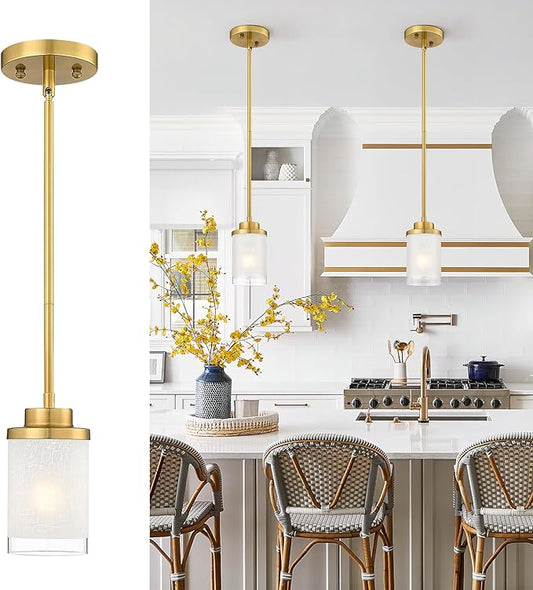 TENGXIN Modern Pendant Light for Kitchen Island, Brushed Gold Hanging Ceiling Light Fixture,Farmhouse Pendant Lighting for Dining Room Bedroom Bar Office,TXPLBG01