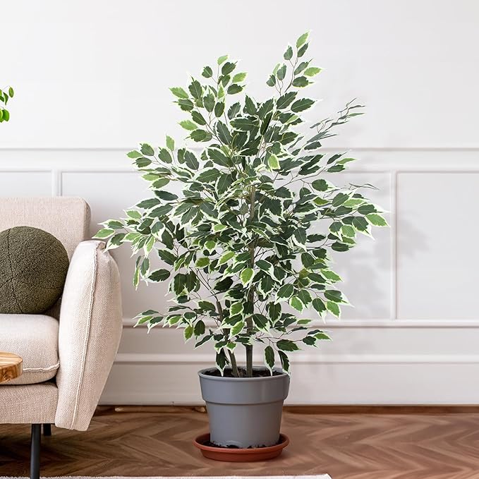 Artificial Ficus Tree - 4 FT Tall Silk Fake Tree with Pot - Lifelike Foliage & Branches for Indoor/Outdoor Decor