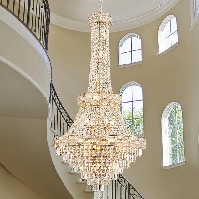 25 Lights Gold Crystal Chandeliers Large Modern Chandelier for High Ceilings Luxury Chandeliers Light Fixture Foyer Staircase Hallway Entryway Banquet Hall Lobby 60.5" H x 31" D