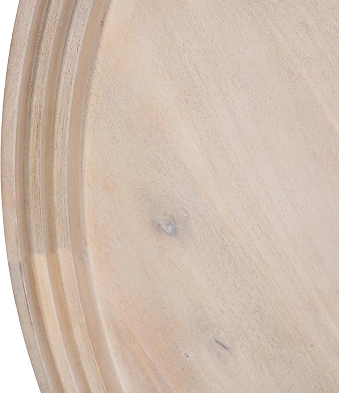 The Urban Port Urban Chic Coffee Table 30 Inch Round Tray Top, Handcrafted Mango Wood, Washed White and Black