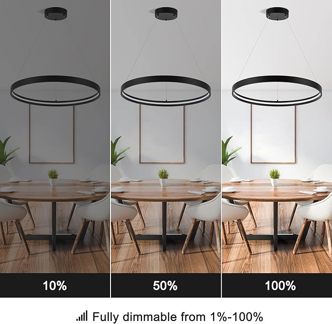 Modern Led Chandeliers Black, Dimmable Contemporary LED Chandeliers 1 Ring, Hanging Led Modern Pendant Light Fixture for Living Room Kitchen lsland Dining Room Foyer Office Entryway 6000k