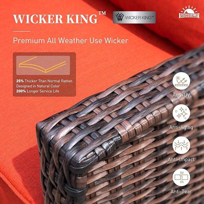 4 Pieces Patio Furniture Set with Swivel Chairs, High Back Wicker Rattan Sofa with Extra Thick Cushion and Coffee Table, Outdoor Conversation Set for Garden Backyard Deck,Red