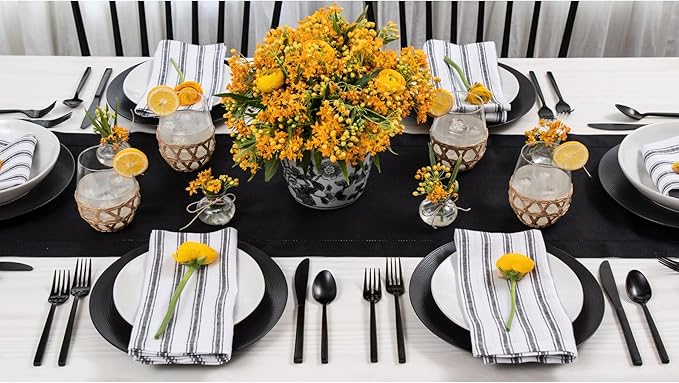 Solino Home Linen Black Table Runner 132 Inches Long - 100% Pure Linen Extra Long Table Runner 14 x 132 Inch for Fall, Autumn, Halloween, Thanksgiving, Holiday - Classic Hemstitch