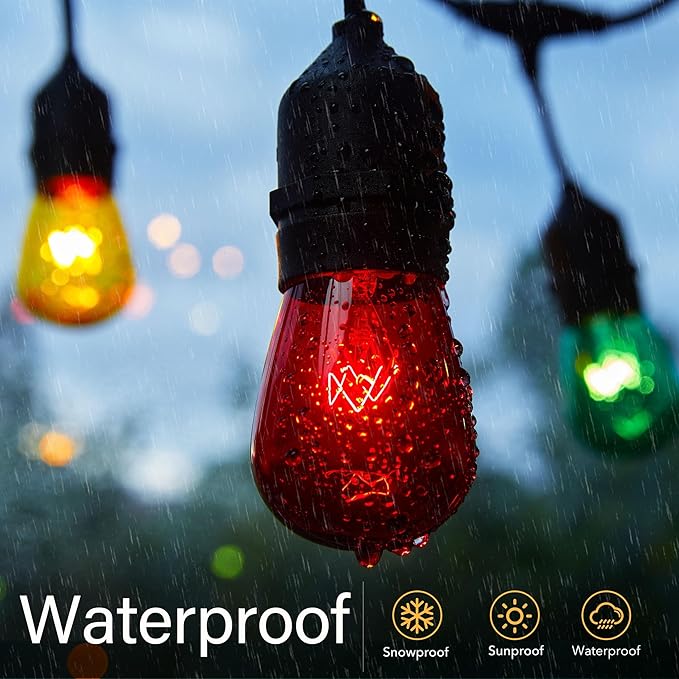 S14 Christmas Replacement Light Bulbs, 50 Pack Glass Edison Vintage Bulbs, 11 Watt, E26 Medium Base, Waterproof Commercial Christmas Bulbs for Indoor Outdoor Home Patio Garden Decoration, Multicolor