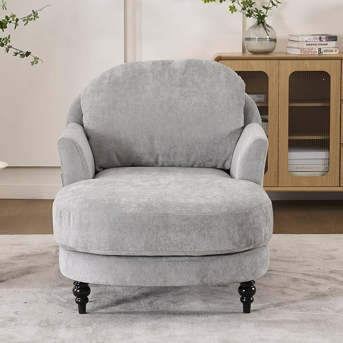 Chaise Lounge Chair Indoor, 59.8" Oversized Couch Reading Chairs，Chenille Comfortable Deep Sleeping Single Sofa, Upholstered Modern Couch Sofa Bed for Living Room, Bedroom & Apartment (Grey)