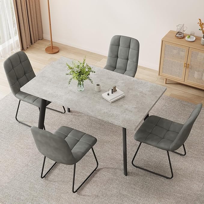 ZckyCine 46.5" Modern Grey Dining Table Set for Small Spaces, 5-Piece Set with Rectangular Table Compact, Sturdy & Easy to Assemble (Table, 46.5")