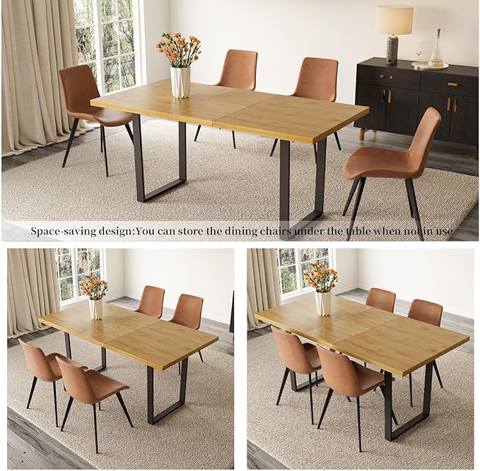 ZckyCine Modern Dining Table Set for 4-6 People Kitchen Dining Room Table Set Extendable Wood Dining Table and 4 Upholstered Chairs, Home Kitchen Furniture