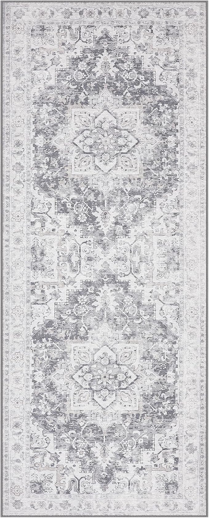 GENIMO Runner Rug 2x6, Machine Washable Non Slip Vintage Hallway Runner Rug, Low Pile Lightweiht Mat for Living Room, Entryway, Bedroom, Kitchen and Corridor, Gray