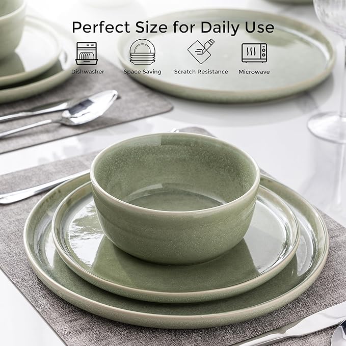AmorArc Stoneware Dinnerware Sets,Round Reactive Glaze Ceramic Plates and Bowls Set,Highly Scratch Resistant | Dishwasher & Microwave Safe Dishes,Service for 6 (18pc)