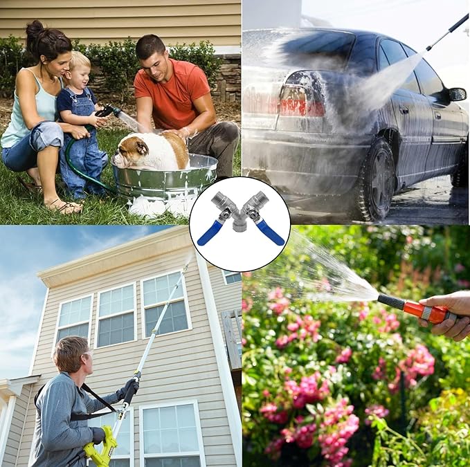 YSIL Garden Hose Splitter 3/4" GHT Thread 2 Way Heavy Duty Y Valve Water Hose Splitter 304 Stainless Steel Water Garden Hose Adapter With Long Handle