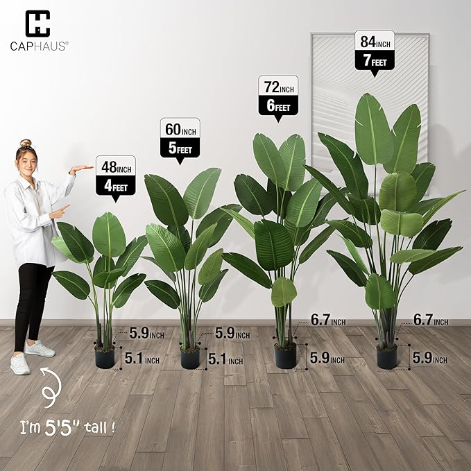 CAPHAUS 7 Feet Artificial Bird of Paradise, 84 Inch with 17 Trunks, Premium UV Resistant Lifelike Fake Plant in Pot with Dried Moss for Office, Indoor/Outdoor Use & Tropical Home Décor