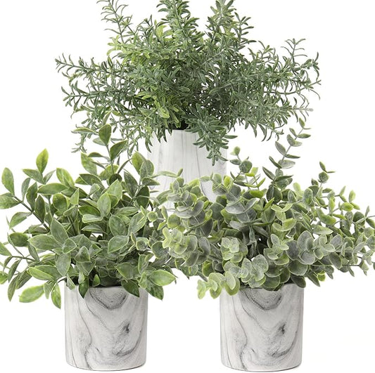 Hollyone Faux Plants Indoor Artificial Mini Potted Plants Plastic Green Plant Small Fake Plants Eucalyptus Decor in Pots for Home Table Room Bathroom Decor