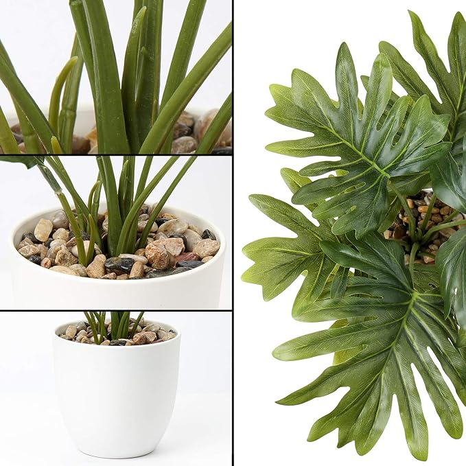 Briful 18'' Tall Artificial Monstera Plant for Home Decor - Indoor Potted Faux Greenery in White Pot for Bathroom Kitchen Decorations