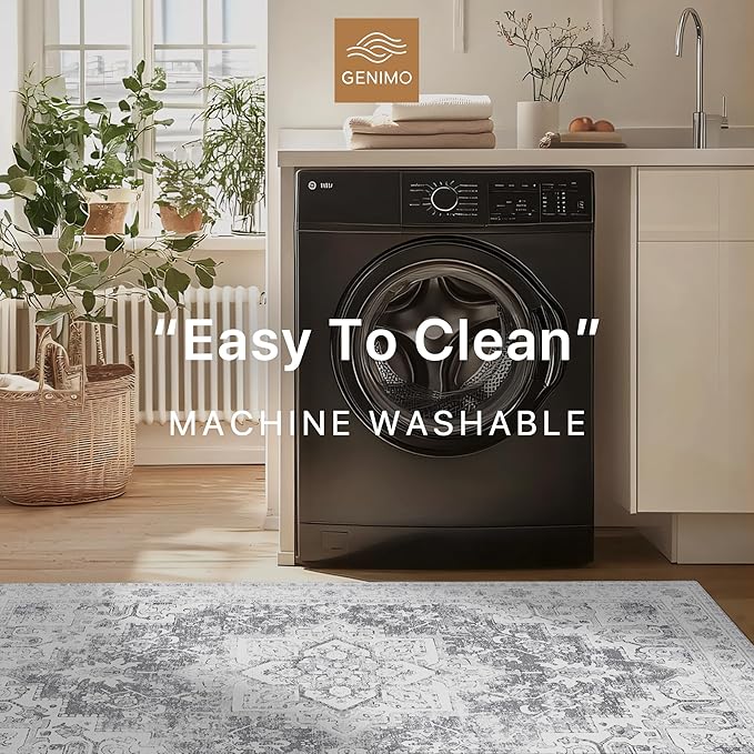 GENIMO Runner Rug 2x7, Non Slip Vintage Machine Washable Hallway Runner, Low Pile Rugs for Living Room, Entryway, Bedroom, Kitchen and Corridor, Gray