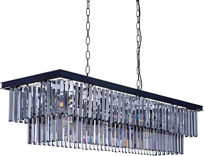 Wellmet Crystal Chandelier 47 inch, 11-Light Modern Smoke Grey Rectangular Crystal Chandelier Ceiling Hanging, Linear Chandeliers Light Fixture for Living Room, Dining Room, Bedroom, Kitchen Island