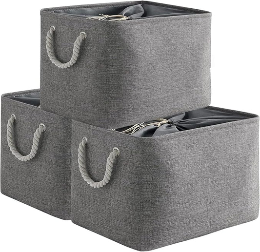 TheWarmHome Storage Basket for Organizing - 16x12x12 inch 3 Pack Fabric Storage Cubes, Cube Storage Bin for Shelves Closet Organizer Cloth Gift Toy (Grey)