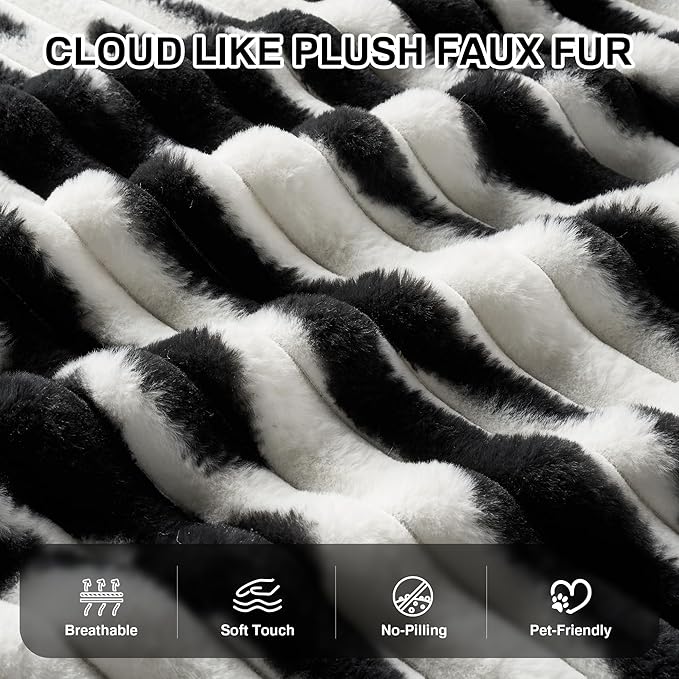 Chaise Lounge Chair Indoor, 67" Oversized Comfy Faux Fur Sleeper Sofa Bed, Boneless Upholstered Recliner Bed with Pillows and Wide Armrests, Modern Cloud Couch for Living Room, Zebra Stripe