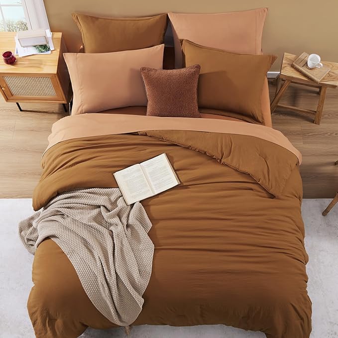 WRENSONGE Terracotta King Comforter Set, 7 Pieces Soft Microfiber King Size Comforter with Fitted Sheet, Flat Sheet 2 Pillow Shams, and 2 Pillowcases- Warm King Bedding Set for All Season