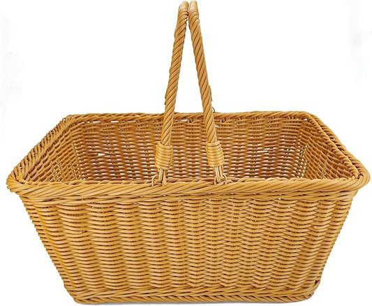 ANRUIDE 16"Poly Wicker storage Baskets,Handmade Woven Basket Harvest Basket Wicker Storage Basket for Picnic, Easter, Organizing, Gathering Vegetables(16" x 12") Brown