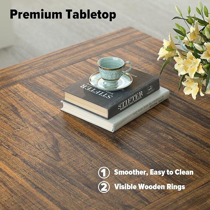 Coffee Table 31.5 in Rustic Center Table with X Design Wooden Pedestal for Living Room, Easy Assembly Small Square Home Office Tea Accent Table for Dining Room Apartment, Walnut