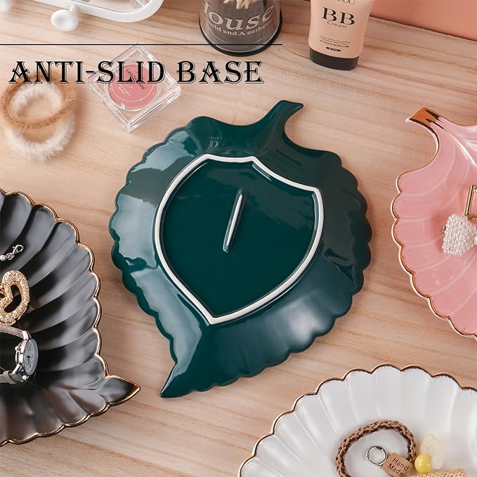 VanEnjoy Candy Dishes Decorative, Key Bowl for Entryway Table, Green Ceramic Bowl Decorative, Decorative Bowl for Keys, Leaf Jewelry Plate Tray