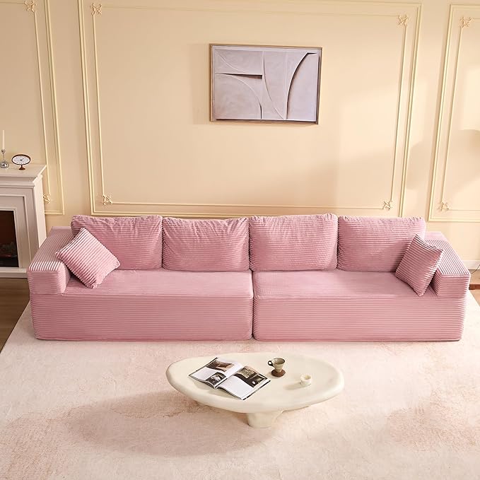 138" Modular Sofa Memory Foam Sectional Couches for Living Room, Sleeper Sofa Bed, Corduroy, Pink