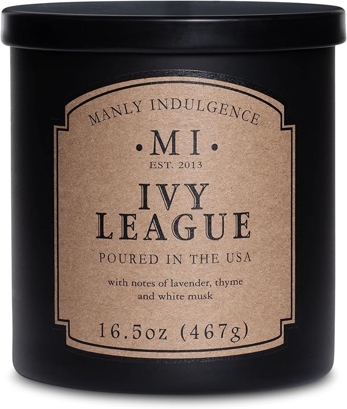 Manly Indulgence Ivy League Scented Candles for Men, 16.5 oz Single Wick, Premium Soy Blend Wax, 60H Burn, Candles for Home Scented – Made in The USA