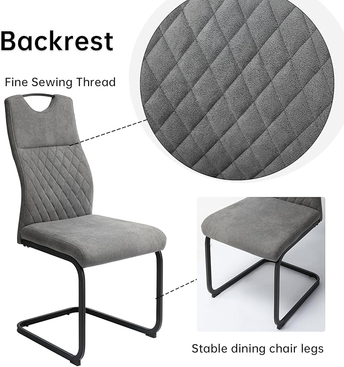 Dining Chairs Set of 4, Modern Kitchen Dining Room Armless Upholstered Side Chairs Cushion Seat and Sturdy Metal Leg (4 Grey)