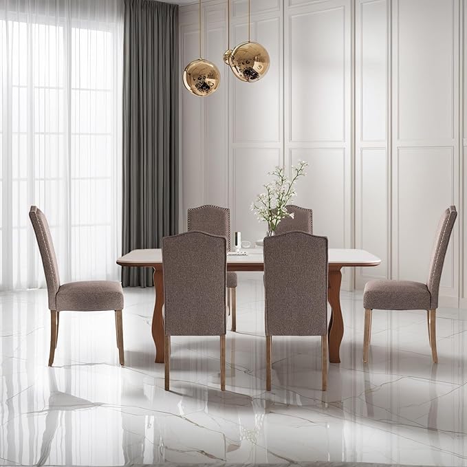 Stylish Upholstered Parsons Dining Chair Kitchen with Silver Nailhead Trim and Sturdy Solid Wood Legs