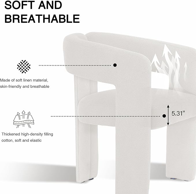 Modern Barrel Dining Chairs Set of 3, Upholstered Linen Dining Room Chair with Wooden Legs, Accent Chairs for Kitchen/Dining Room/Living Room, Beige