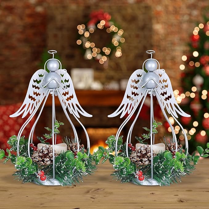 DECORKEY Christmas Decorations Outdoor&Indoor, 2PCS Andrew Candle Holders with Pine Cone, red Berry Wreath, Decorative Lanterns for Porch Centerpiece Table Decor Gift