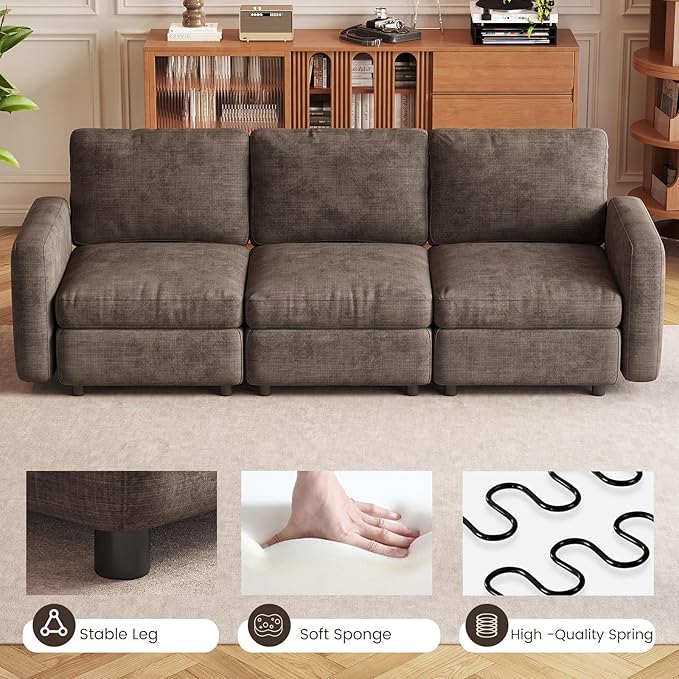 2-Seat Modular Sofa Couch for Small Spaces, Convertible Sleeper Loveseat with Ergonomic Cushions, Brown Cloud Futon Lounge Sectional Furniture for Living Room Bedroom Apartment