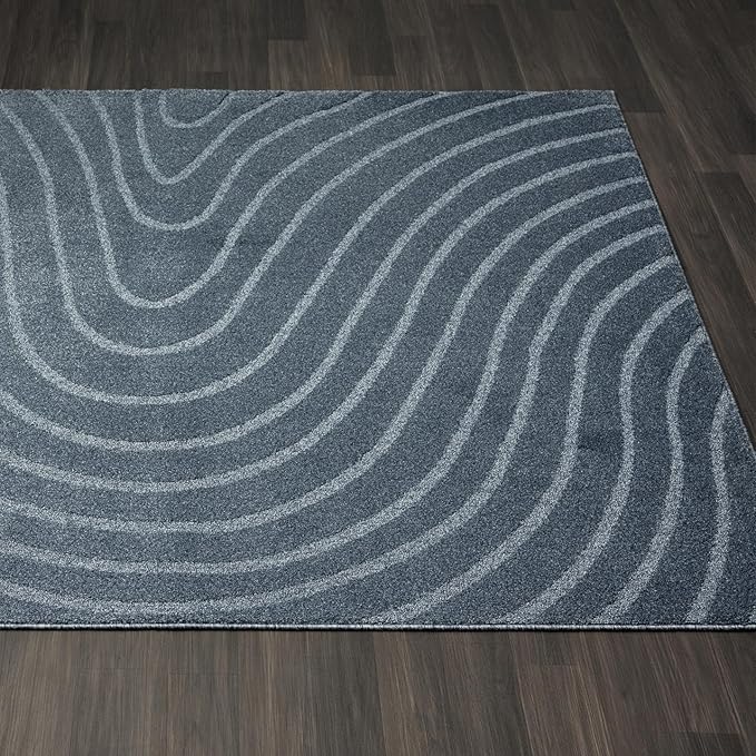 LUXE WEAVERS Modern Geometric Wave Blue 4x6 Area Rug