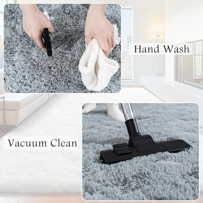 3x5 Area Rug for Bedroom, Grey Rugs for Living Room Nursery Kids Room Dorm Home Decor Aesthetic, Fluffy Shaggy Rug with 4 Anti-Slip Carpet Tapes
